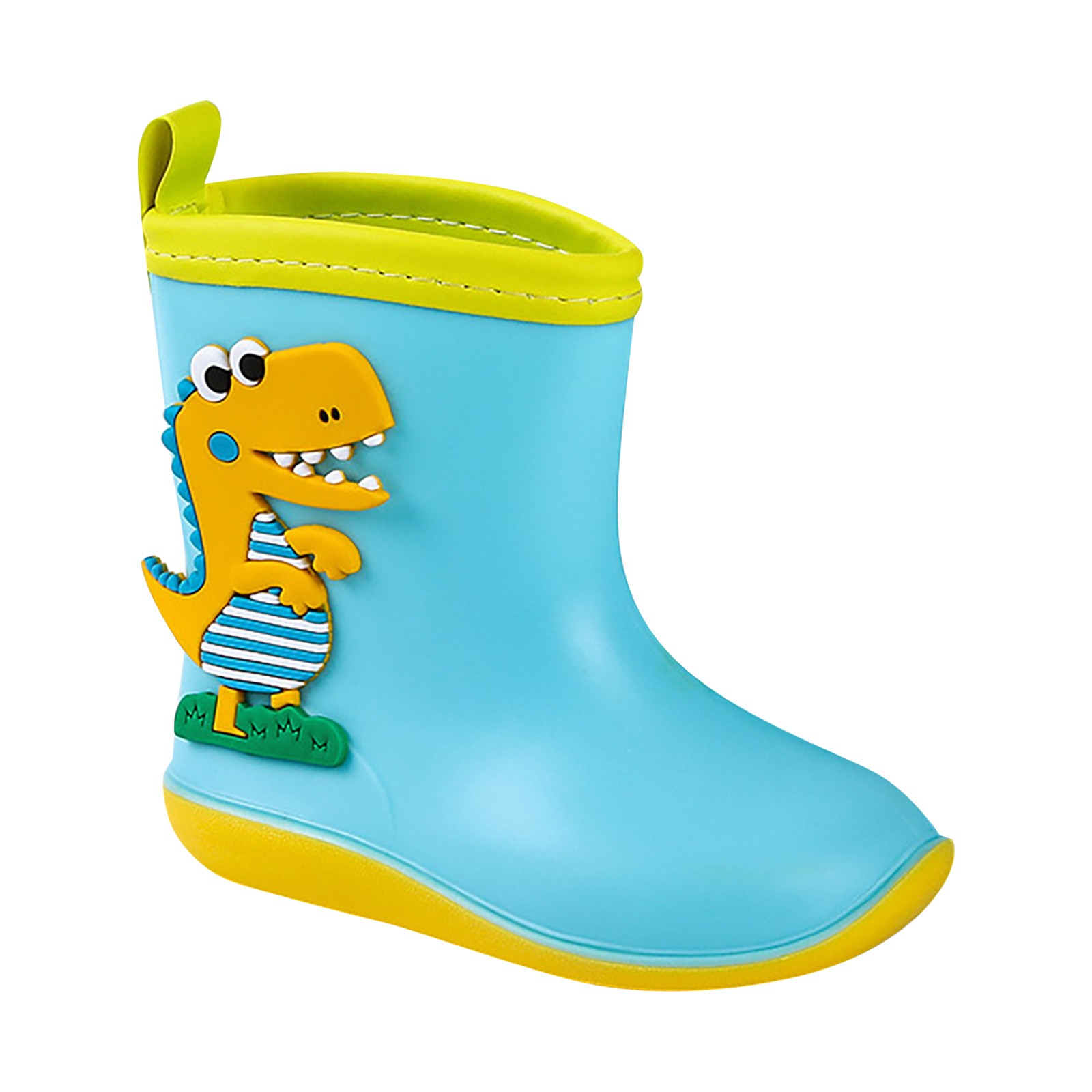 GEZHEN Little Child Toddler Boys Girls Multicolor Rain Boots Waterproof Dinosaur Print Non Slip Flat Rain Shoes Reusable Kids Rain Boots with Handles